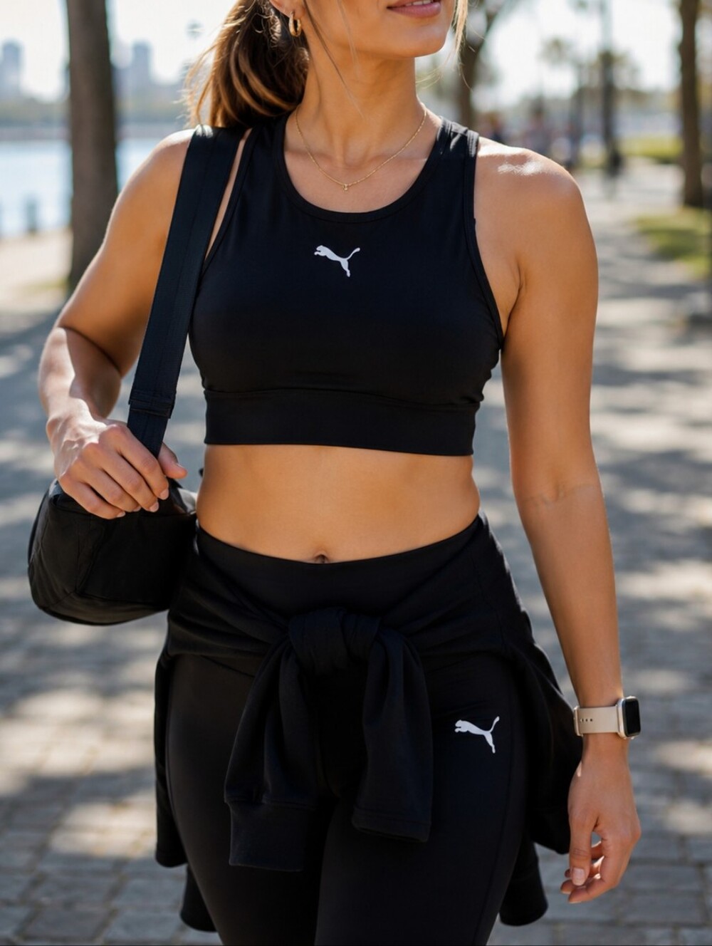 PUMA Black Athletic Crop Tank Women's Racerback Sports Bra Workout Gym Training
